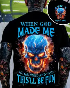 Chaosmoda Generation X When God Made Me He Grinned And Said This'll Be Fun Custom Year Skull T-shirt | Soft Breathable