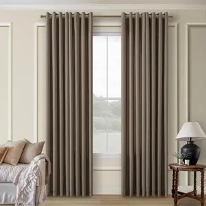 Dark Brown Faux Linen Curtains 84 Inch Length 2 Panels Set Semi Sheer Light Filtering Privacy Bronze Grommet Living Room Curtains Cottagecore Farmhouse Window Drapes 84 Inches Long Chocolate Brown