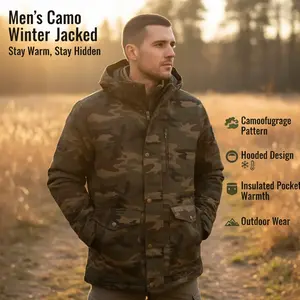 Bass Creek Outfitters Men's Camouflage Camoflash Winter Constructor Jacket - Hooded, Insulated, Multi-Pocket, Outdoor Menswear Top & Coat
