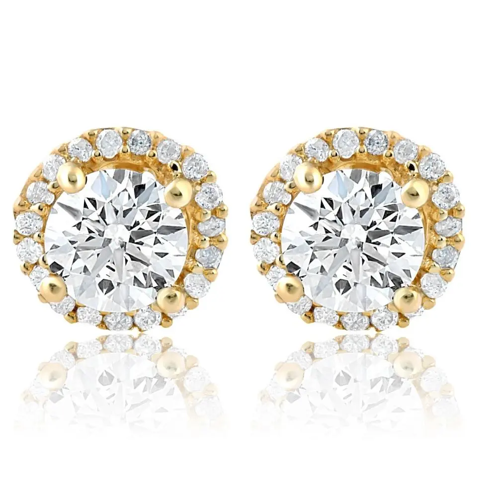 1 Ct Halo Diamond Studs 10K yellow Gold