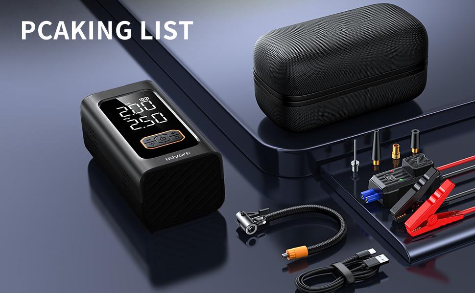 Portable Car Mounted Inflation Pump & Emergency Starting Power Supply, Multi-Function Battery Power Bank for Auto Ignition and Tire Inflation