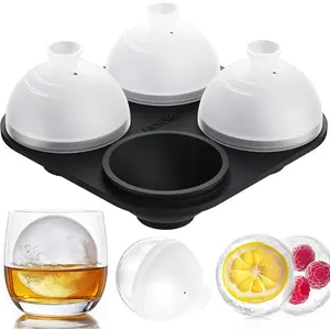Ice Ball Mold, 100% Silicone Round Sphere Ice Cube Tray with Clear Individual Lid, 2.4 Inch Large Spherical Ice Ball Molds for Cocktails, Bourbon, Rum-4 Iceballs