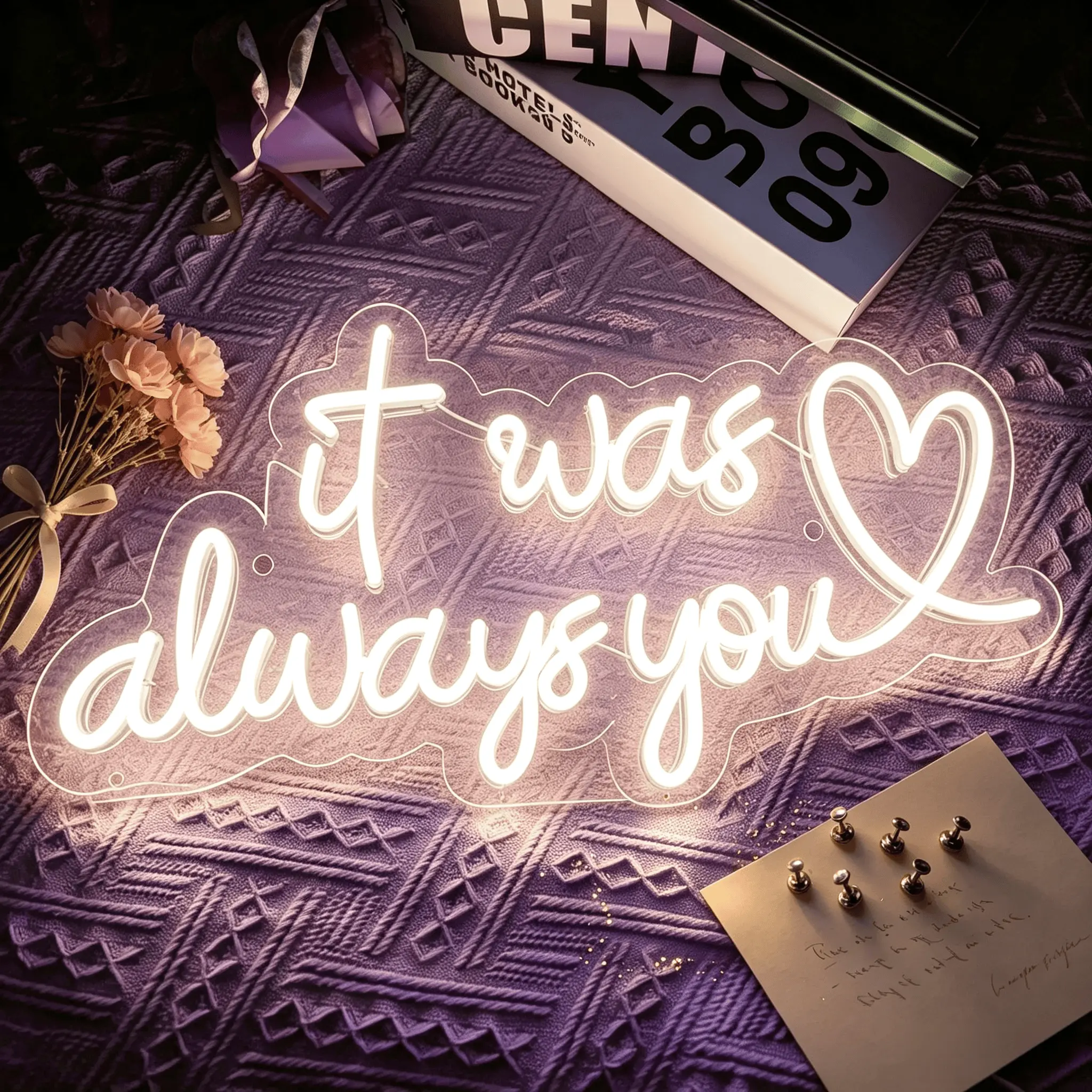 "It Was Always You" Love White LED Neon Light Sign - USB/DC Power Supply Dimmable LED Night Light, Wall-Mount Home & Party Decor for Bedrooms, Holiday Gifts (Christmas)