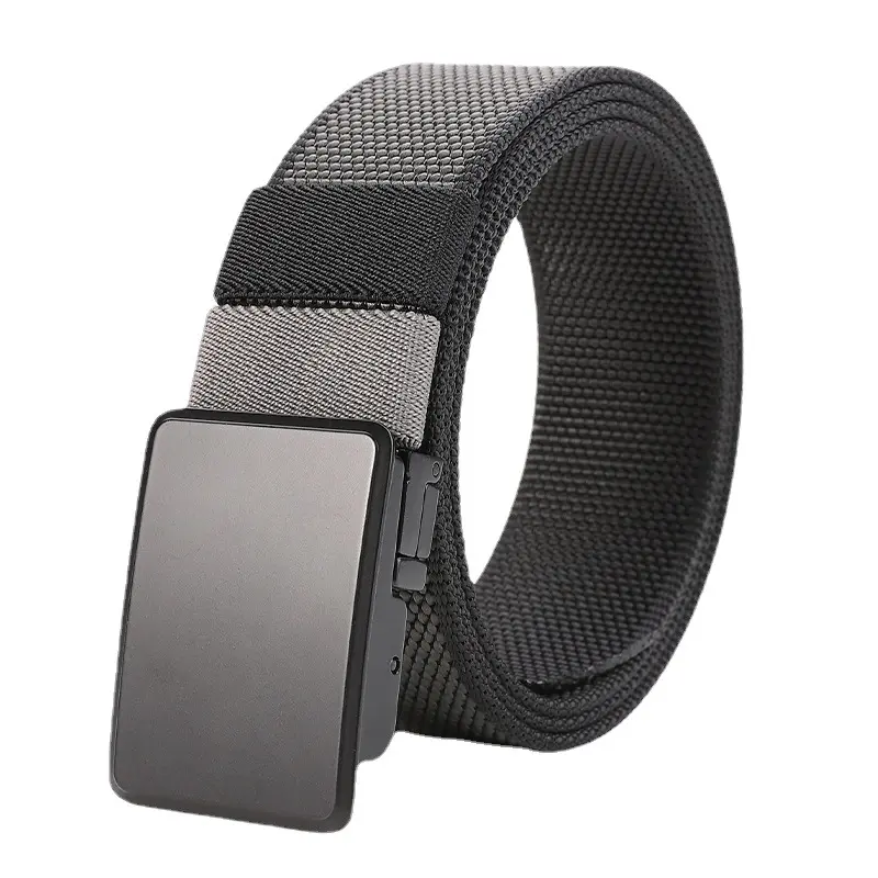 Ultra-Silver Gray/Black Belt with Stainless Steel Buckle Snap On Tactical Belt for Men Adjustable & Reversible Double Sided Canvas Waistband