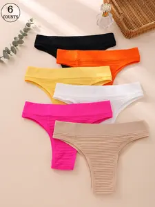 6pcs Striped Sports Panties Women's Mid Waist Soft and Quick Drying Fabric Anti Rolling Design Essential for Fitness Outdoor Hiking
