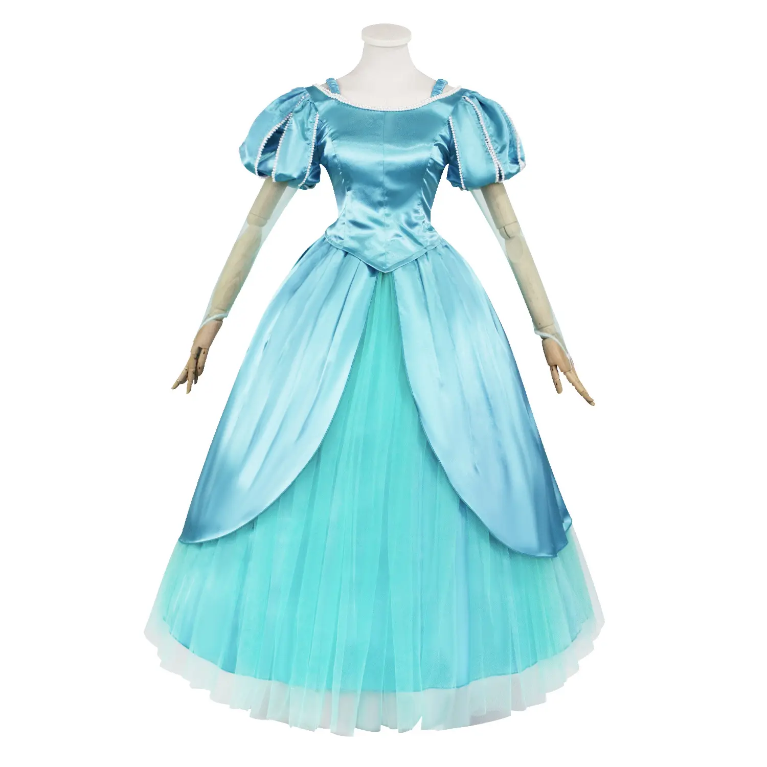 Women Ocean Princess Cosplay Dress Puff Sleeve Long Gown Halloween Party Costume
