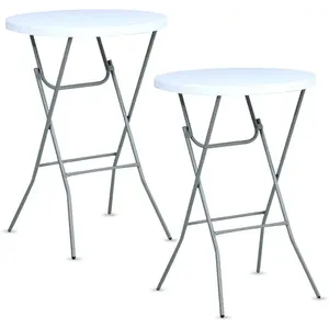 32-inch folding bar height tables, 2-pack — white round high-top cocktail tables for indoor and outdoor use (parties, BBQs, weddings); removable legs; heavy-duty and portable
