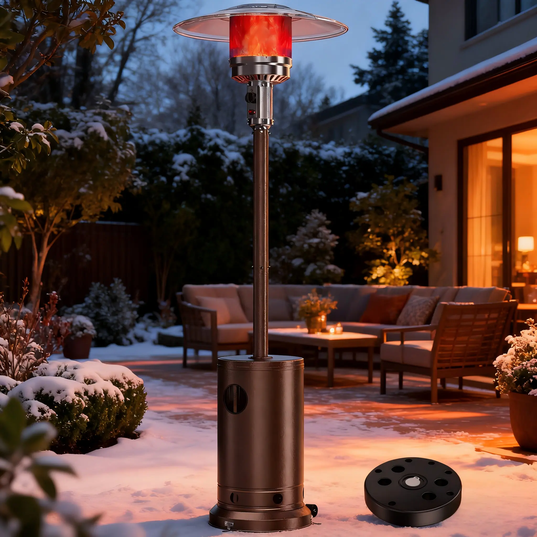 48,000 BTU Propane Heater for Outdoor Patio, Deck Porch Patio Heater for Camping Backyard Commercial with Heels, Double-Layer Stainless Steel Burner, 87" H
