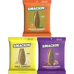 SMACKIN’ Savory Sunflower Seeds 3-Flavor Variety Pack - 4oz Bags (Cheddar Jalapeño, Cinnamon Churro, Garlic Parmesan) Snack