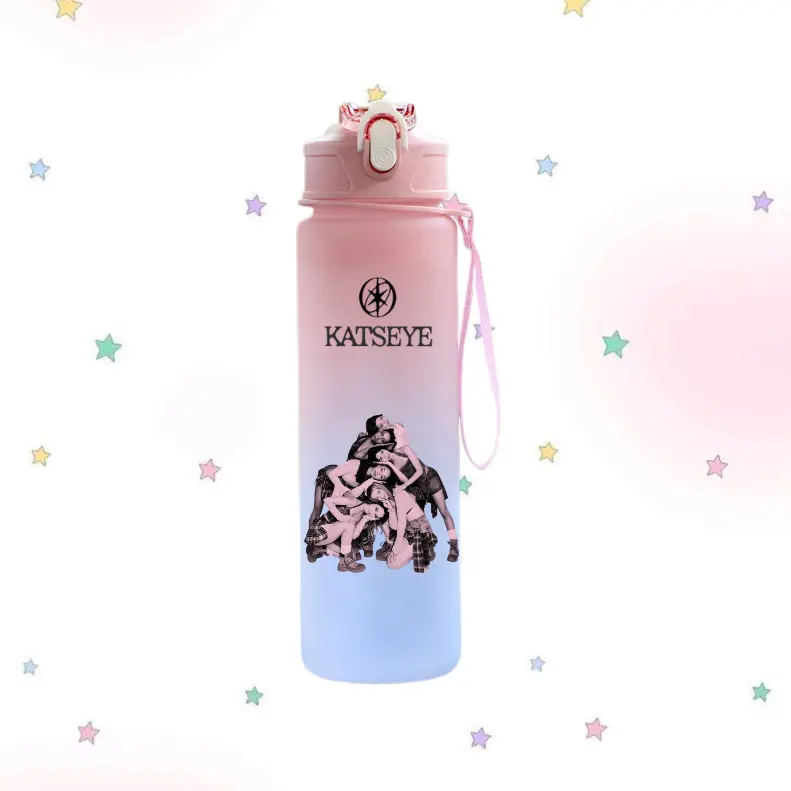 2026 KATSEYE K-Pop Merch Sports Water Bottle – Matte pink Leakproof Reusable Drink Bottle