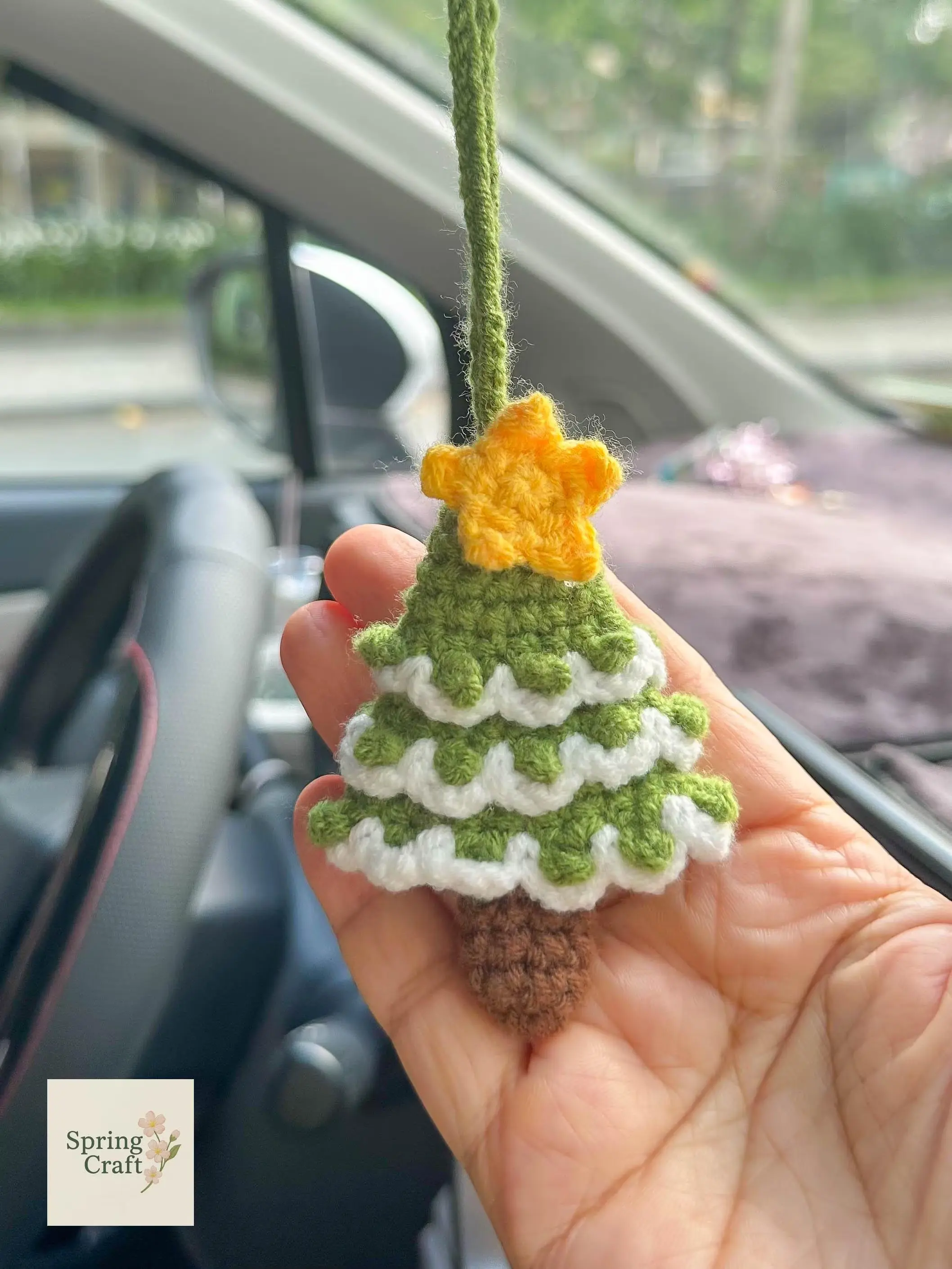 Yarn Bear - Crochet Christmas Tree Car Hanging Ornament: Handmade Xmas Decor