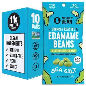 Crunchy Dry Roasted Edamame Snacks (Sea Salt), Healthy High Protein(11g) Keto Food, Low Carb Gluten Free Office Vegan Food 100 Calorie Snack Pack, 0.9oz 10 Pack