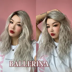 JBEXTENSION 18 Inches Wave Silver Wig with Dark Root Women Fashion Full Machine Wig BALLERINA【PLUS PERMATEASE】
