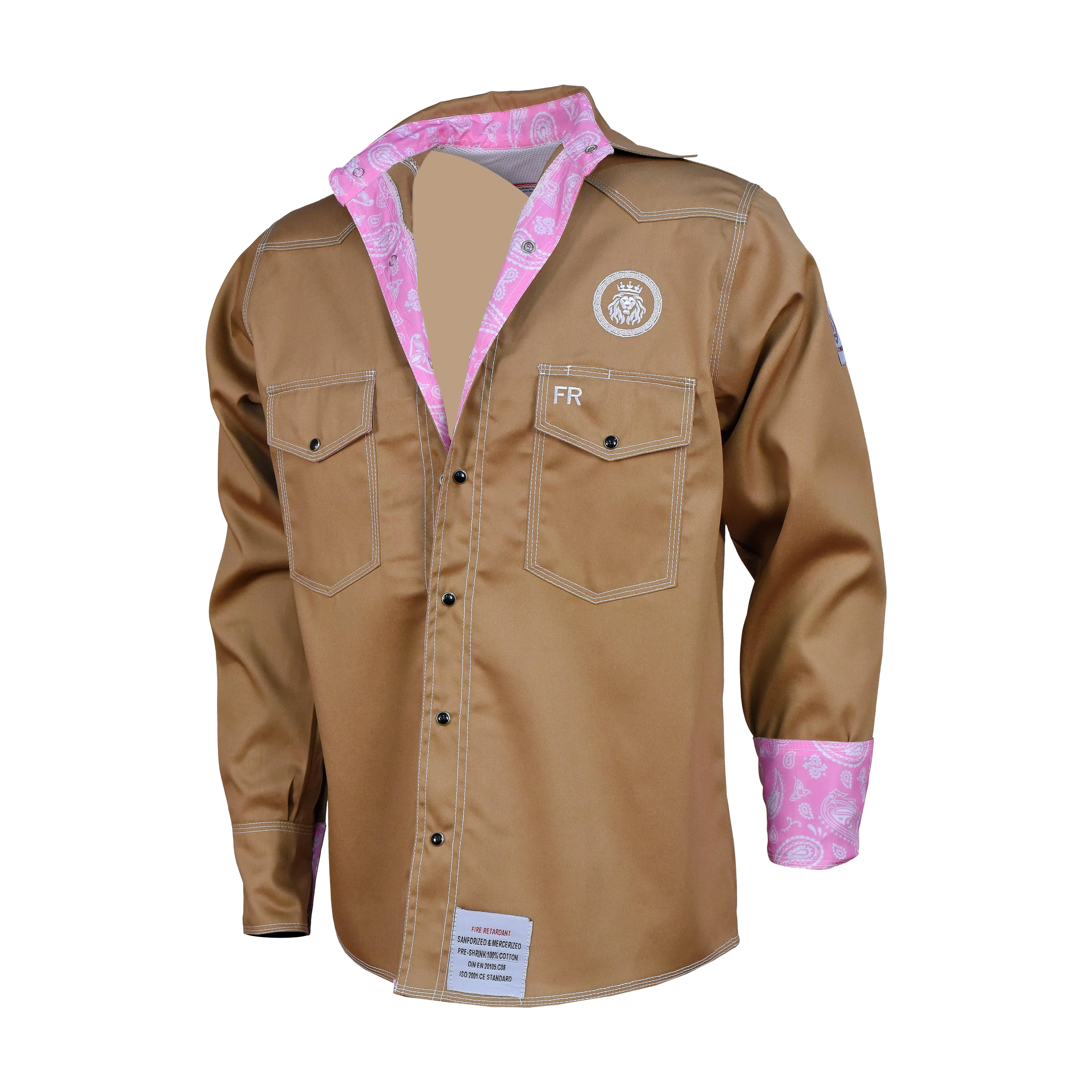 ProWeldz Men's Casual Paisley-Patterned Top, Khaki & Pink Menswear for Special Occasions, Workwear ProWeldz Men's Casual Paisley-Patterned Top, Khaki & Pink Menswear for Special Occasions, Workwear