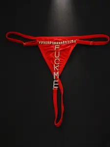 1 piece adjustable underwire rhinestone lettering lingerie Statement thong - comfortable and sexy Style thong, suitable for Christmas parties, Halloween, Valentine's Day date