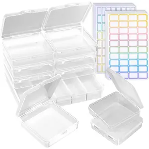 7PCS Plastic Storage Containers with 312 Colored Stickers, Clear Small Plastic Organizer Box for Collecting Small Items, Beads, Game Pieces, Hardware, DIY Art Crafts Accessories and More