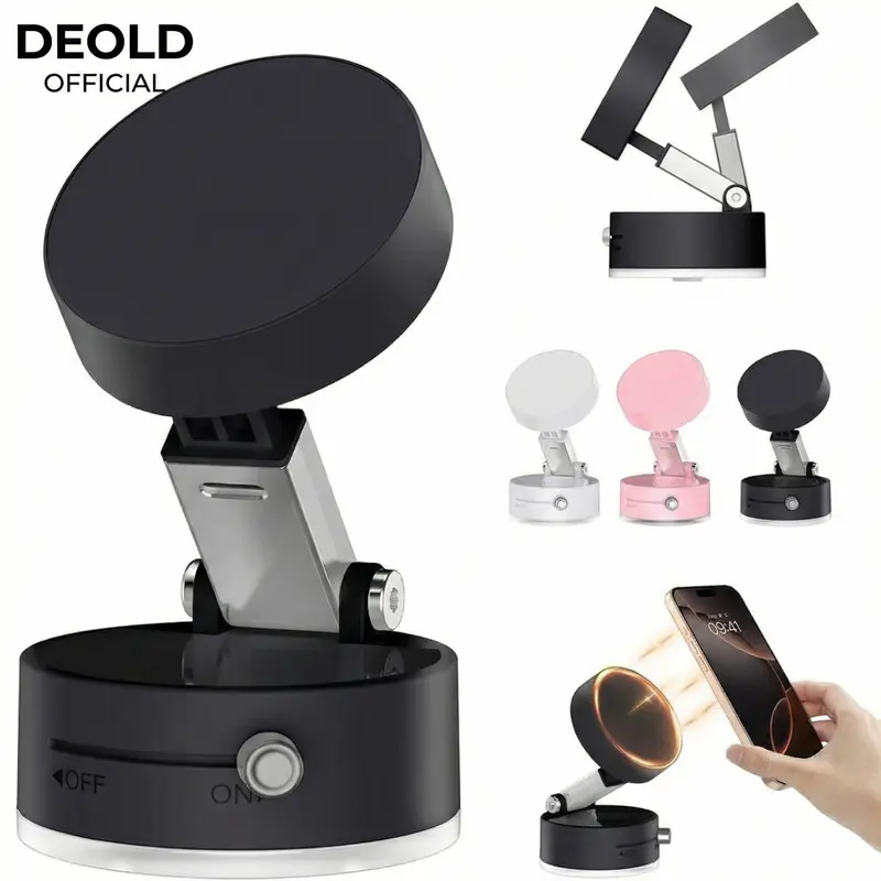 Vacuum Magnetic Suction Phone Holder, 2025 New Magnetic Suction Phone Mount, Foldable Portable Double-Sided Vacuum Magnetic adsorption Adjustable Mobile Phone Holder for All Phones