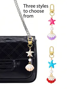 Cute Cartoon Starfish Shell Pendant Keychain, Unisex Oceanic Charm Bag Accessory, Durable Summer Essential, Perfect Gift for Boyfriend and Girlfriend