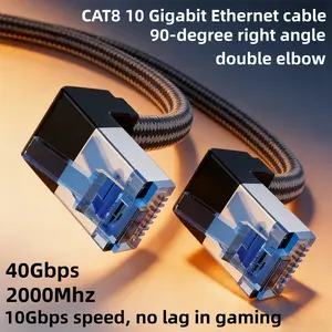 Ethernet Cable Cat6 Cat8 Rj45, 90 Degree Bend Flat Cat8 Ethernet Cable, 2000mhz 40gbps Speed, Suitable for Ps5 Switch Laptop