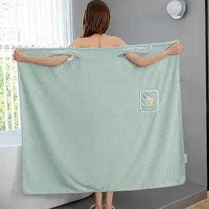 Women's Towel Bathrobe with Thick Straps, Quick-Dry Spa Bag Towel, Floral Pattern Wearable Bath Skirt, Absorbent Bathroom Towel, Sauna Kilt Spa