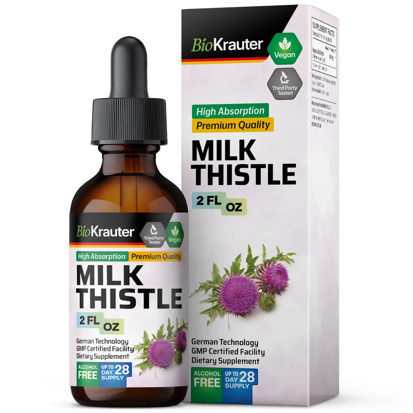 BioKrauter Milk Thistle Tincture Natural Organic Supplement for Liver Cleanse Detox & Optimal Support - Vegan, High Absorption, Premium Quality