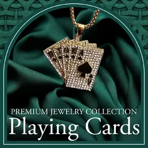 Premium Jewelry Collection Gold Plated Stainless Steel Playing Cards Pendant with 20" Chain for Men's Fashion Essential Elegance Statement Piece