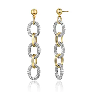 Aprilery Two-Tone Curved Dangle Drop Jewelry – Twisted Rope Design Stud Hypoallergenic Earrings for Women