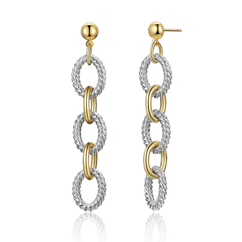 Aprilery Two-Tone Curved Dangle Drop Jewelry – Twisted Rope Design Stud Hypoallergenic Earrings for Women