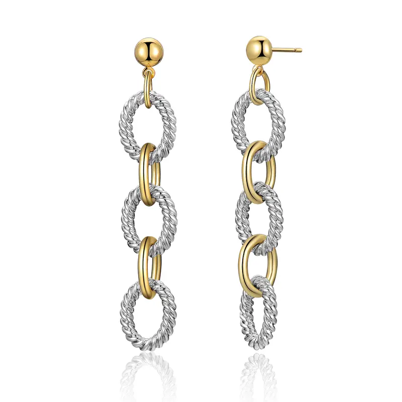 Aprilery Two-Tone Curved Dangle Drop Jewelry – Twisted Rope Design Stud Hypoallergenic Earrings for Women