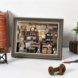 New 3D Wooden Puzzle Book Nook Kits Fireplace DIY Photo Frame Ornament Bookshelf Dollhouse Building Toys Bookend Miniature Furniture Home Decoration[Lili sewing shop]