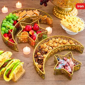 Elegant 2pcs Ramadan Serving Trays Set - Vintage Moon & Star Design, Iron Construction for Desserts & Pastries, Perfect for Eid Mubarak Celebrations