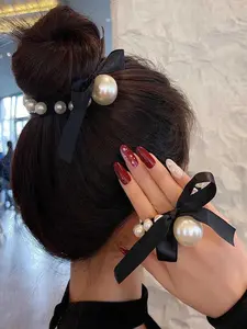Elegant Faux Pearl Hair Ties Set, Fashionable Women's Headwear, Fashionable Hair Accessories, Perfect for Gym, Daily Use, Updo and Tie Up Back, Elastic Ponytail Rubber Bands