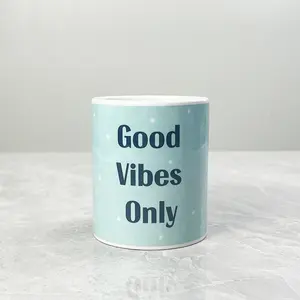 VivoPrint 11 oz Good Vibes Only Polka Dot Ceramic Coffee Mug with Handle - Stylish Drinkware for Daily Use