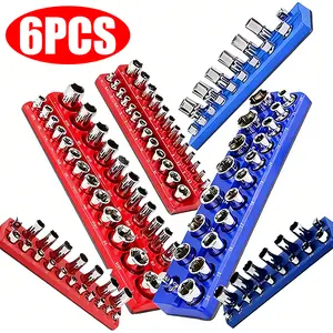 6 Pcs Magnetic Socket Organizer - Metric & SAE Set Blue & Red - 1/4 Inch, 3/8 Inch, 1/2 Inch Socket Bracket - 143 Pcs Standard & Deep Socket,Professional Quality Tools Organizer Hardware Heavy Duty