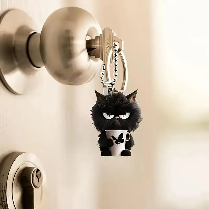 Cute Cartoon Cat Design Acrylic Keychain, Creative Car Rearview Mirror Hanging Ornament, Universal Car Interior Decoration Accessories