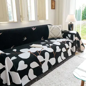 Reversible Chenille Heart & Bird Sofa Blanket, Universal All-inclusive Sofa Protector, Anti-Cat Scratch Non-Slip, 4-Season Use for 1/2/3 Seater Sofa, Living Room, Apartment & Airbnb Decor