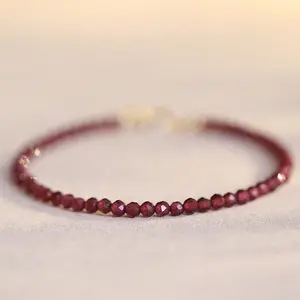 Handmade Natural Garnet Beaded Dainty Crystal Handcraft Gemstone Healing Reiki Protection Crystal Women Minimalist Lucky Bracelet