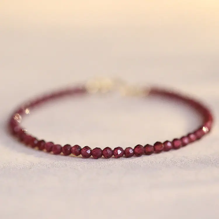 Handmade Natural Garnet Beaded Dainty Crystal Handcraft Gemstone Healing Reiki Protection Crystal Women Minimalist Lucky Bracelet