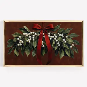 Frame Tv Art traditional Christmas, preppy classic red bow