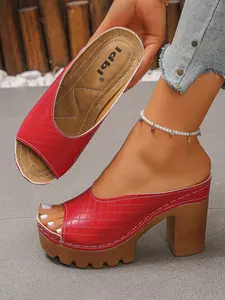 Women’s Plaid Platform Mules - Retro Checkered Block Heels with Peep Toe, Chunky High Heel Slides for Parties & Daily Style