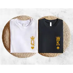 Valentines Day King And Queen T-shirt, His And Hers Shirt, Queen Of Hearts Gift Tee, Wedding Matching Short Sleeve, Best Couple Funny T-shirt.