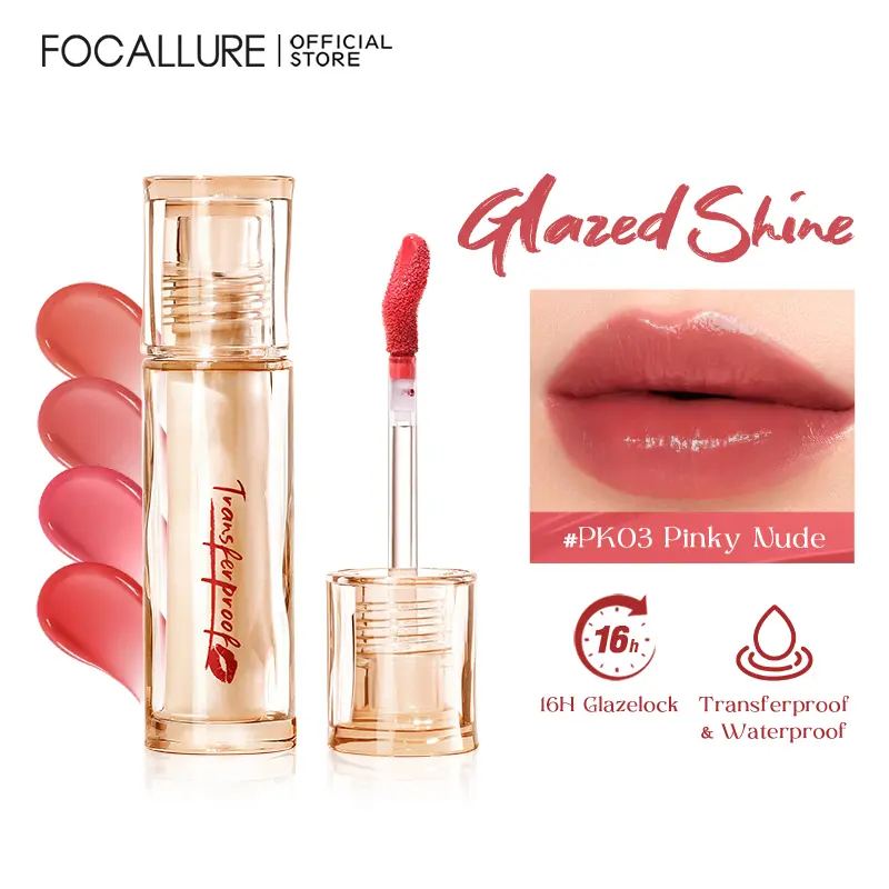 FOCALLURE #TransferproofHero Transferproof Shiny Lip Tint - 16H Glazelock, Non-Smudging, Non-Staining, Lightweight, Hydrating Makeup with Oryza Sativa Oil, Moisturizer, Long-Lasting Color Lip Product