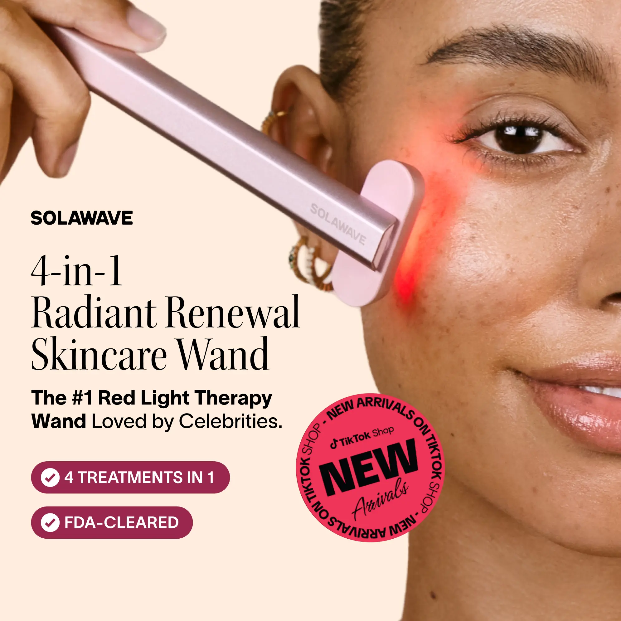 Solawave 4-in-1 Radiant Renewal Skincare Wand with Red Light Therapy Galvanic Current Therapeutic Warmth & Facial Massage Portable Rechargeable Travel Case Included