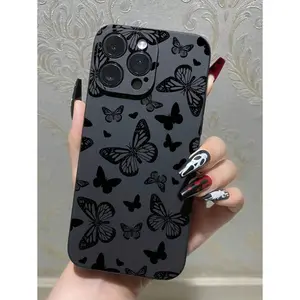 1PC Butterfly Design Shockproof Anti-Slip Black Phone Case Cover Suitable For IPhone17/IPhone17 Air/IPhone17 Pro/IPhone17 Pro Max/16 Pro Max/15 Pro Max/14 Pro Max/13 Pro Max/12 Pro Max