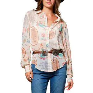 Western Print Chiffon Shirt