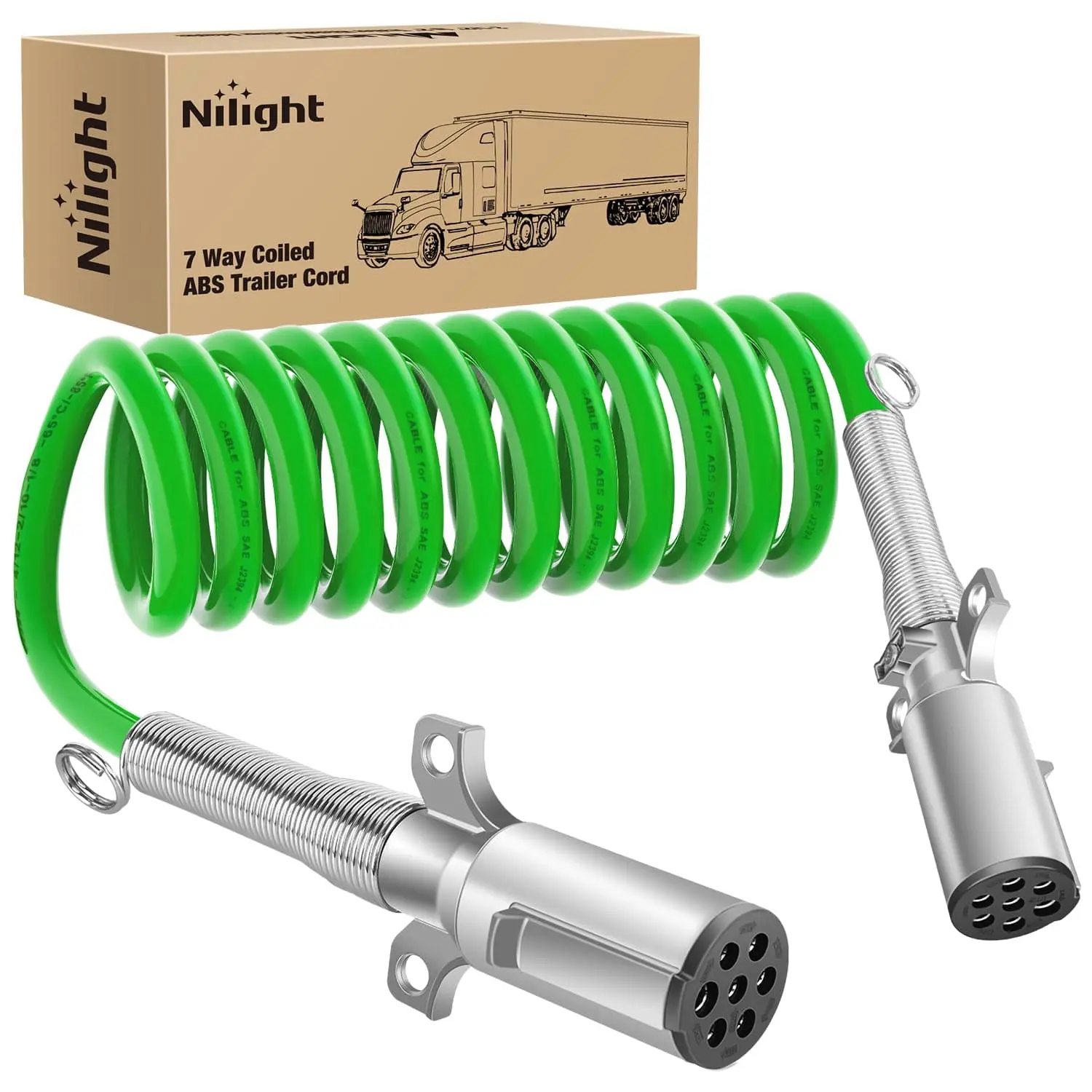 Nilight 7-Way to 6-Way Trailer Plug Adapter, 15ft Pure Copper Wire, Commercial Grade PVC, Corrosion Res., SAE J560, Efficient Power Transfer Automotive Trailer Wiring Accessory