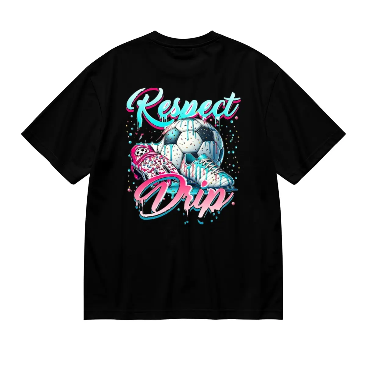 "Respect The Drip" Unisex Soccer Graphic T-Shirt - Casual Loose Fit Short Sleeve Round Neck Sports Top, Football Tshirt, Streetwear, Football Fashion, Sporty Chic, All Seasons, Check, M, Soccer Addict
