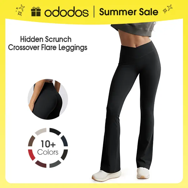 ODODOS Hidden Scrunch Butt Lifting Crossover Flare Leggings for Women - No Front Seam Booty Sculpting Yoga Pants, 30" Inseam Activewear Bottoms Athletic Bottoms, Athleisure Leggings, Curves Done Right