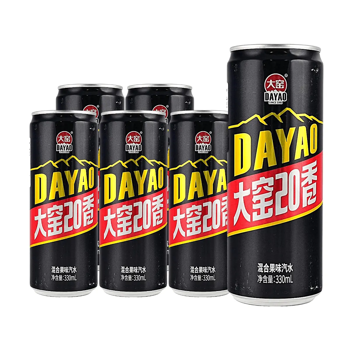 DA YAO 20 Flavors Mixed Fruit Soda Drink 330ml x 6 Pack - Classic Chinese National Soda, Refreshing & Fat-Cutting Beverage