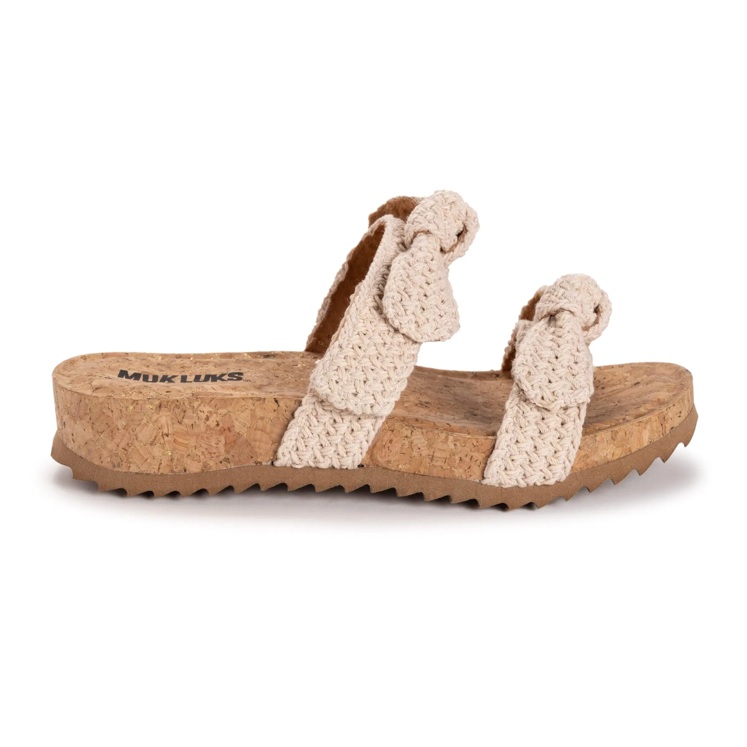 Muk Luks Women's Posie Slide Cute Sandals - Faux Leather Slip-On Footwear with Bow Detail, Speckled Cork Comfort Footbed, Sandals For Women